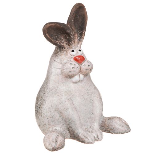 Osterhase Keramik Hase Sitzend Braun Weiß 13x12x18cm