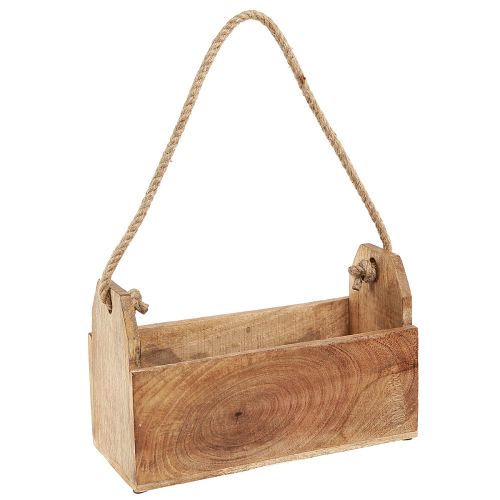 Pflanzkasten Holz mit Henkel Eckig Natur Jute 27x12x17cm