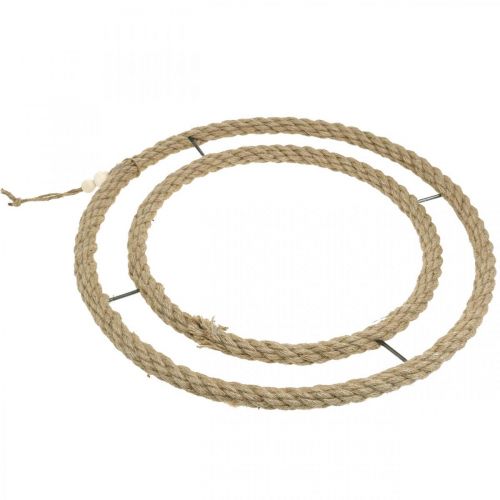 Artikel Doppel-Dekoring, Ring zum Dekorieren, Ring aus Jute, Boho-Stil Naturfarben, Silbern Ø41cm