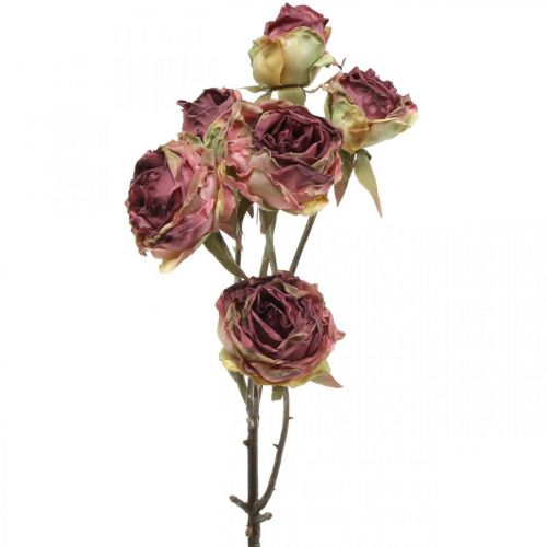 Tischdeko, Künstliche Kunstblume Antik-Optik Rosenzweig Rosa, L53cm-00446 Rose, Floristik24.at