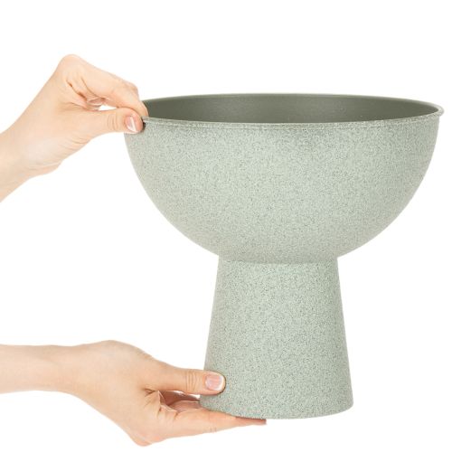 Artikel Dekoschale mit Standfuß für Pflanzen 25 cm, Metall, grau-grüne Granitoptik