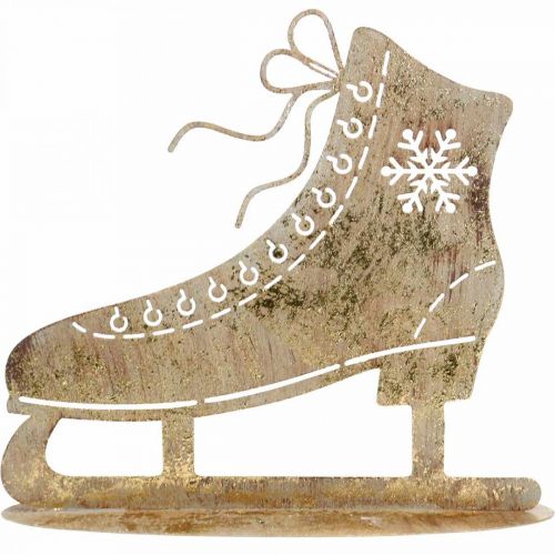 Artikel Schlittschuh aus Metall, Winterdeko, Deko-Eislaufschuh, Weihnachten Golden Antik-Optik H22,5cm