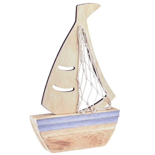 Segelboot Deko Aufsteller Holz Natur Hellblau 25,5×16,5cm 3 St