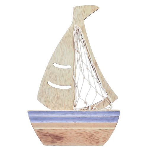 Artikel Segelboot Deko Aufsteller Holz Natur Hellblau 25,5×16,5cm 3 St