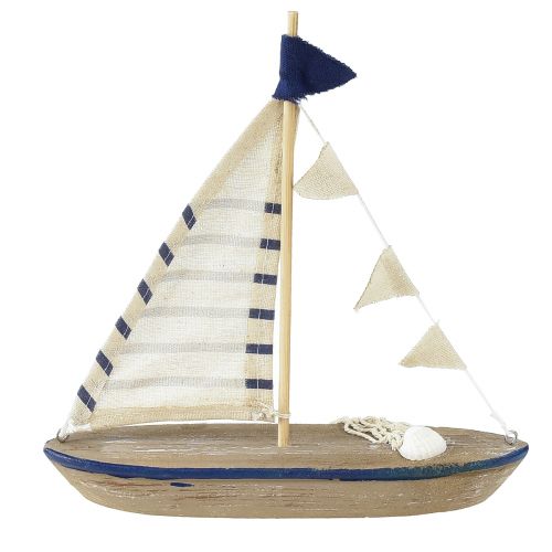 Artikel Deko Schiff Holz Segelboot Vintage mit Muscheln H22cm 2St