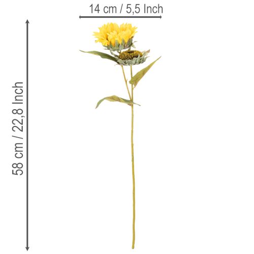 Artikel Sonnenblume künstlich 58cm mit Blättern und Blüten gelb-grün 3 Stiele