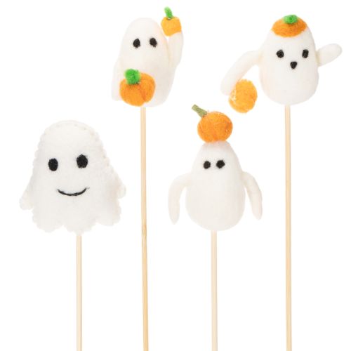 Artikel Geisterfiguren auf Holzstab 54 cm weiß-orange 8 Stück für Halloween-Dekoration