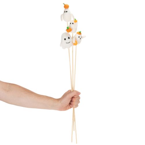 Artikel Geisterfiguren auf Holzstab 54 cm weiß-orange 8 Stück für Halloween-Dekoration