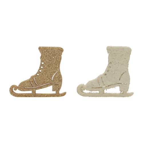 Floristik24 Streudeko Winterdeko Holz Schlittschuh Glitter 4x3,5cm 72 St