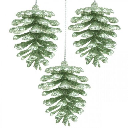 Christbaumschmuck Deko Zapfen Glitter Mint H7cm 6St