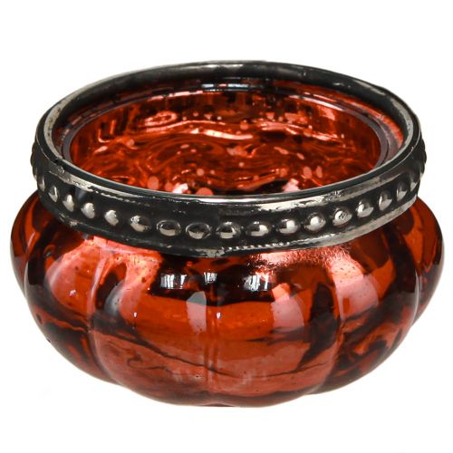 Floristik24 Teelichtglas Antik Rot Silber mit Metallrand Ø6cm H3,5cm