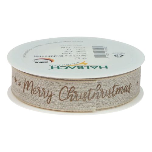 Artikel Weihnachtsband Merry Christmas Leinenband Braun 25mm 15m