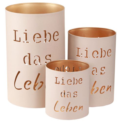 Floristik24 Windlicht „Liebe das Leben“ Beige Gold Ø13/10,5/9cm 3er-Set