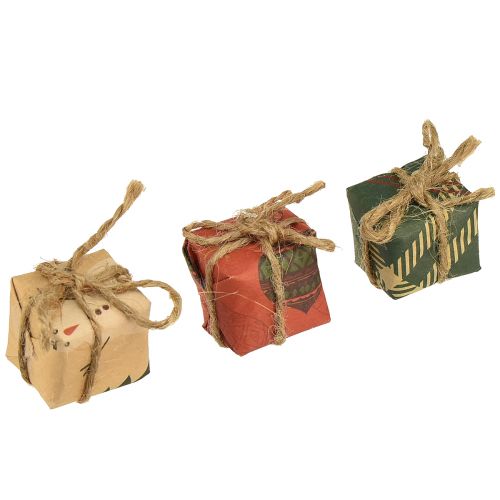 Papier-Geschenkboxen Mini Set, Rot-Grün-Natur, 2,5x3 cm, 18 Stück - Weihnachtsdeko