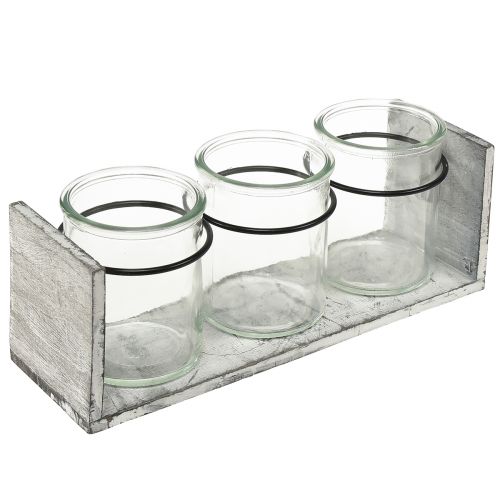 Rustikale Glasbehälter-Set im grau-weißen Holzständer – 27,5x9x11 cm – Vielseitige Aufbewahrungs- und Dekolösung