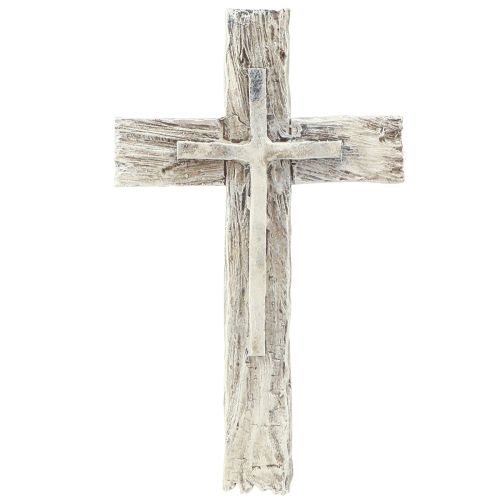 Floristik24 Grabschmuck Kreuz rustikal Grau Weiß Polyresin 12×7cm 6St