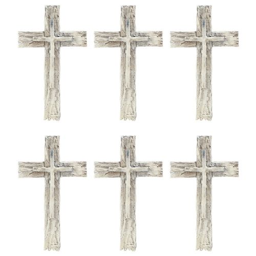 Artikel Grabschmuck Kreuz rustikal Grau Weiß Polyresin 12×7cm 6St