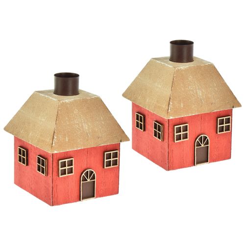 Kerzenhalter Weihnachten Haus Holz Rot 9×9×11cm 2St