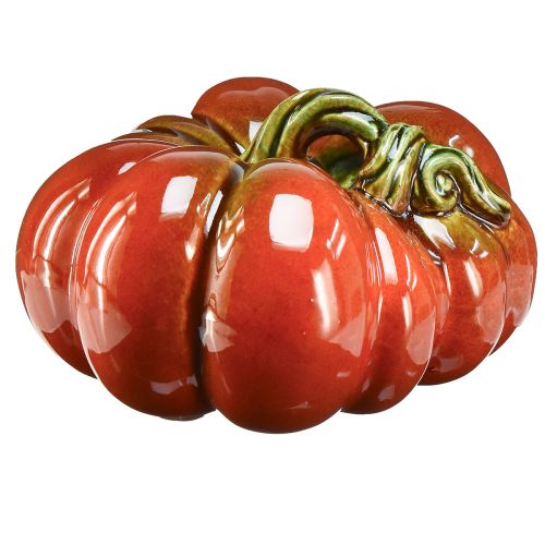 Floristik24 Glänzender Keramik-Kürbis in leuchtendem Rot-Orange mit grünem Stiel – 21.5 cm – Ideale Herbstdekoration
