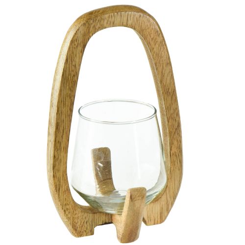 Laterne Holz Glas Windlicht Wohnzimmerdeko Ø12cm H20cm
