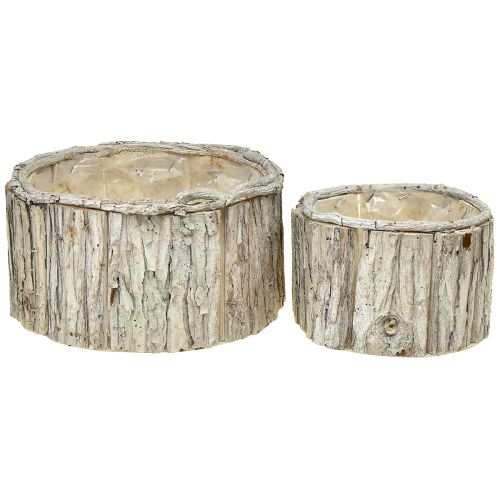 Pflanzkasten Holz Rund Rinde Natur Weiß 26/18cm Set aus 2St