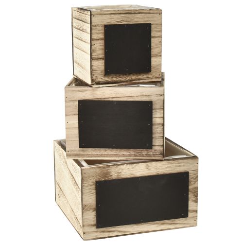 Rustikale Holzkästen mit Tafelflächen – Natur & Schwarz, verschiedene Größen – Vielseitige Organisationslösung – Set mit 3St