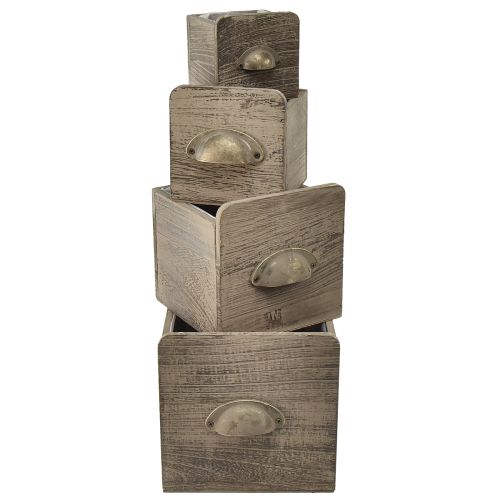 Holz Schubladen Set mit Griff, Braun Gewischt, 4er Set verscheidene Größen - Rustikale Aufbewahrung