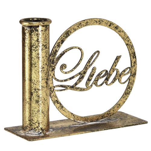 Stabkerzenhalter Metall Liebe Antik Optik Gold 13×5×10,5cm