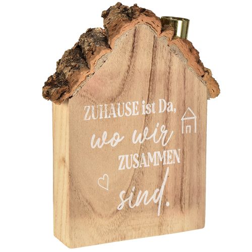 Artikel Rustikaler Holz-Kerzenhalter im Hausdesign – Mit herzlicher Botschaft, 19 cm – Gemütliche Heimdekoration