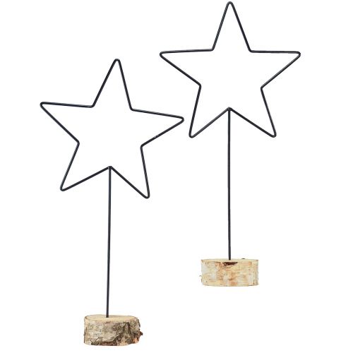 Große Stern-Dekorationen auf natürlichem Holzsockel – Schwarz, 60 cm – Elegante Raumdekoration 30x10x60cm 2St