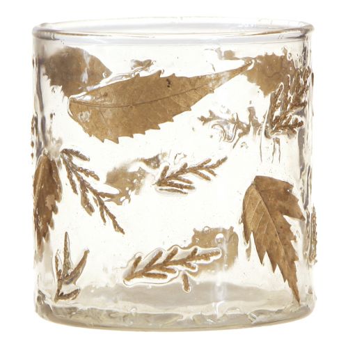 Windlicht Glas mit goldenen Blättern Ø7,5cm H8,5cm 2St