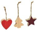 Floristik24 Christbaumschmuck Holz Herz Stern Baum Rot 4,5cm 9St