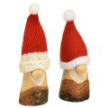 Floristik24 Deko Wichtel Holz Weihnachtswichtel mit Mütze Rot Natur 10/12cm 4St