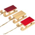 Floristik24 Holzschlitten Miniatur, Rot-Natur, 4x8,5 cm, 6er Set - Weihnachtsdeko